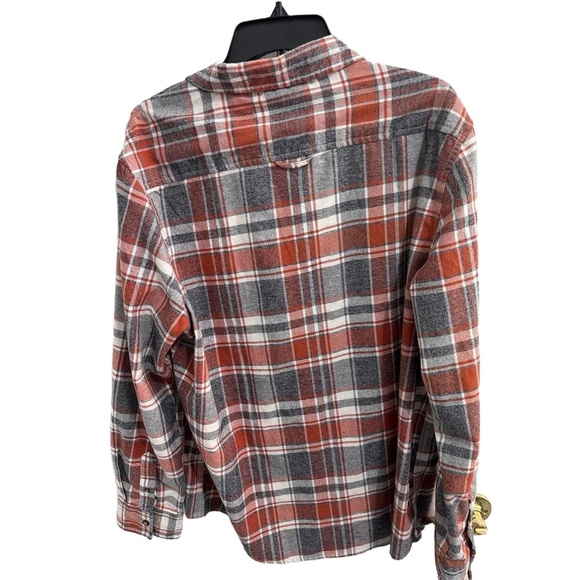 SRK Orange Grey White Plaid Long Sleeve Button Up Warm Flannel Shirt Mens XL - Picture 3 of 9